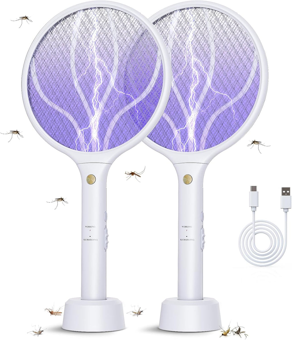 Electric Fly Swatter Racket 3000V Bug Zappers 2 in 1 Mosquito Zappers USB Rechargeable, 1200mAh Mosquitoes Killer Lamp & Fly Zappers with 3 Layer Safety Mesh for Home, Bedroom, Kitchen, Patio